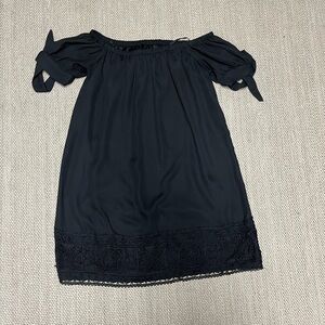 Lulu’s Black Smocked Mini Dress Off the Shoulder with Lace